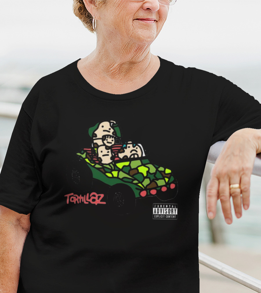 Tortillaz Wrap Music Parody With Cartoon Characters In Camouflage Vehicle T-Shirt