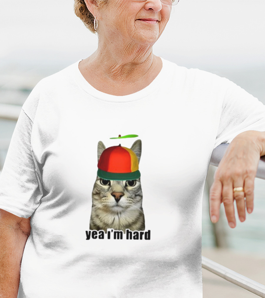 Yea I'm Hard Cat With Propeller Hat T-Shirt