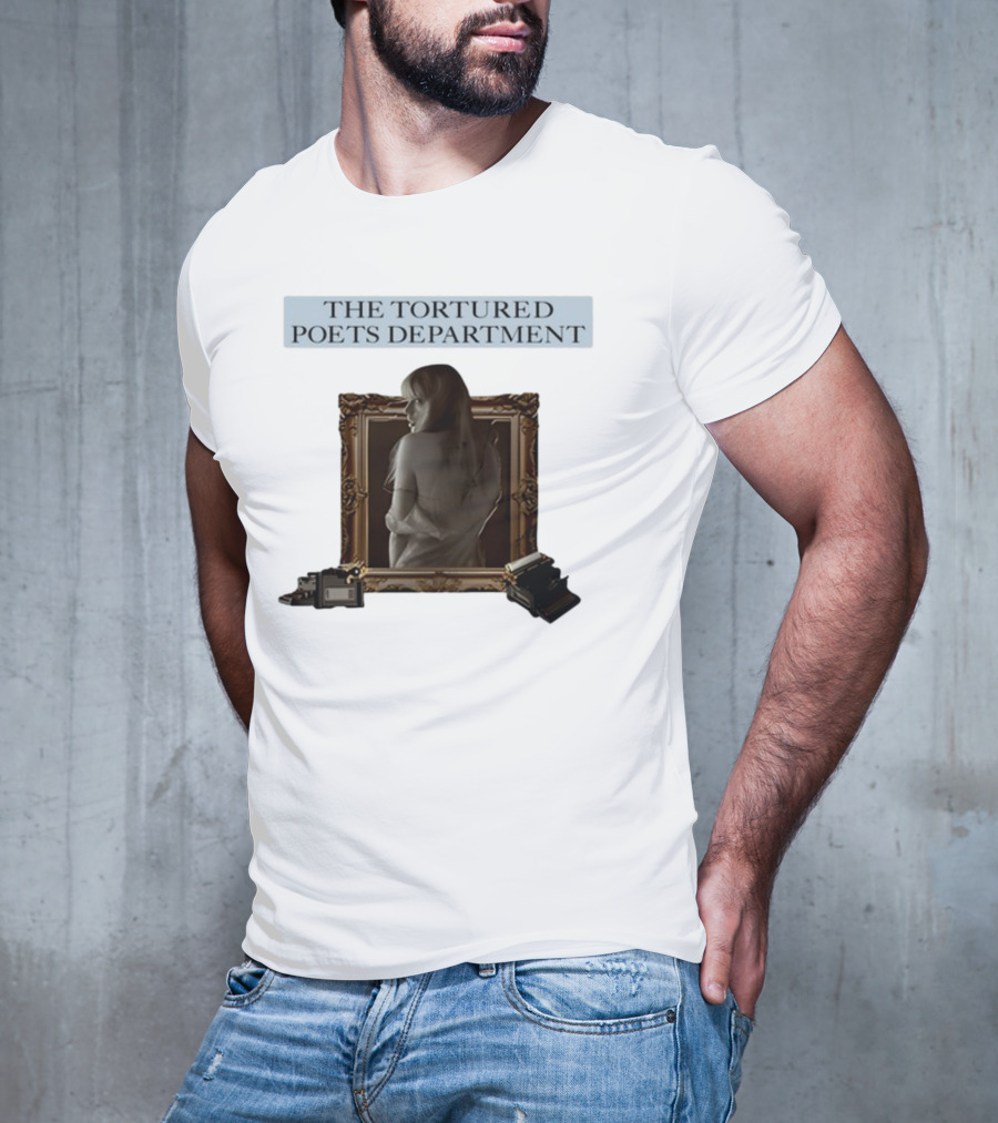 Chartsandshirts The Tortured Poets Department Framed Figure With Books And Typewriter T-Shirt