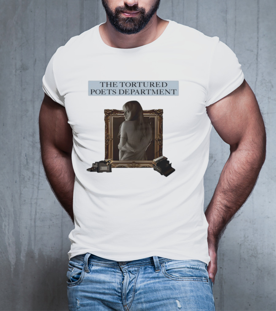 Chartsandshirts The Tortured Poets Department Framed Figure With Books And Typewriter T-Shirt