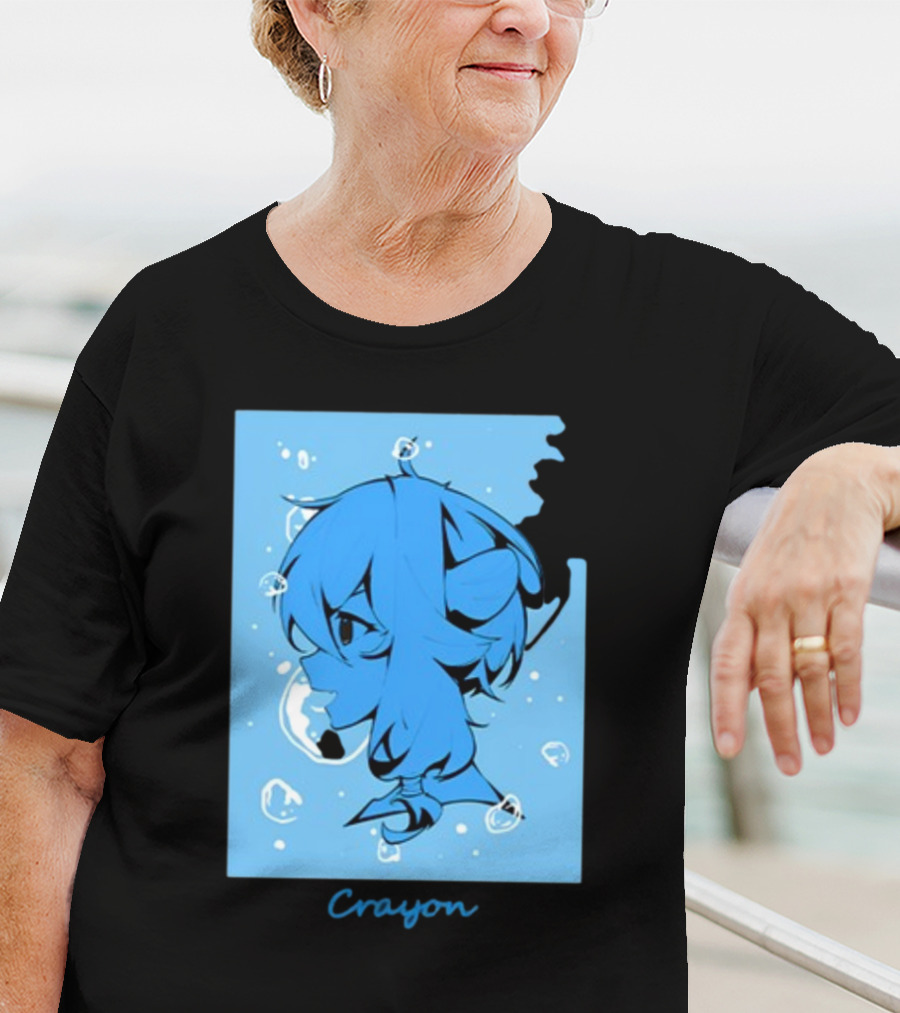 Crayon Submerged Blue Anime Head With Bubbles T-Shirt