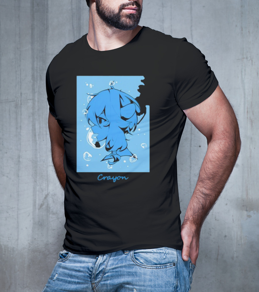 Crayon Submerged Blue Anime Head With Bubbles T-Shirt
