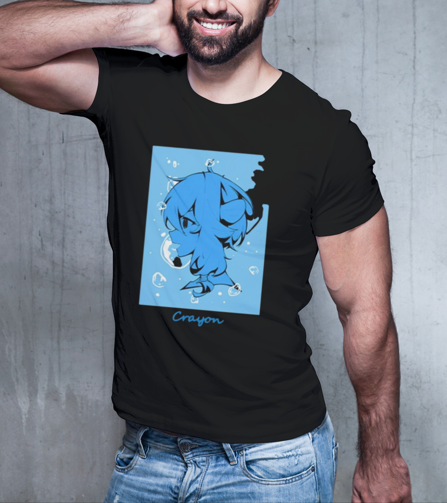 Crayon Submerged Blue Anime Head With Bubbles T-Shirt