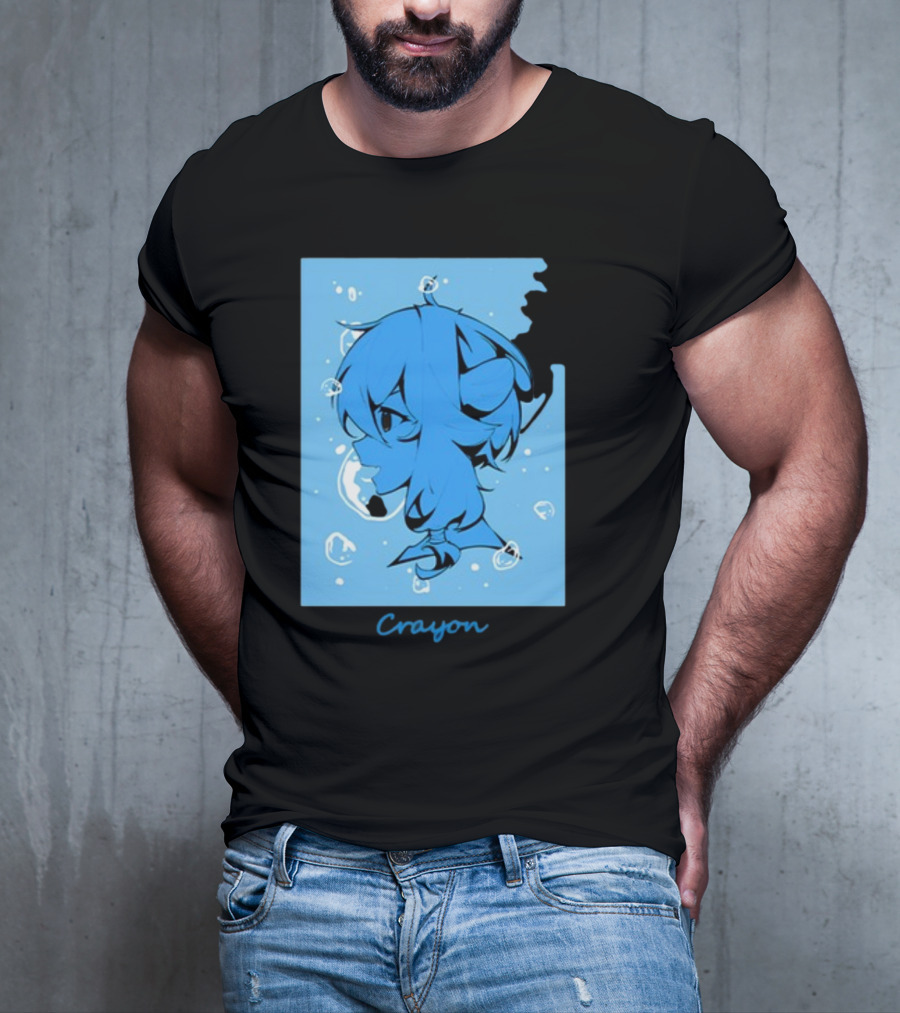Crayon Submerged Blue Anime Head With Bubbles T-Shirt