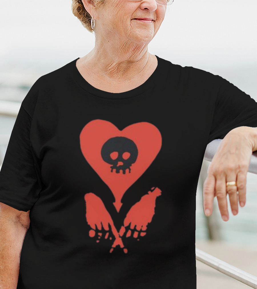 Alkalinetrio Fingers Crossed Red Heart Skull And Bones T-Shirt