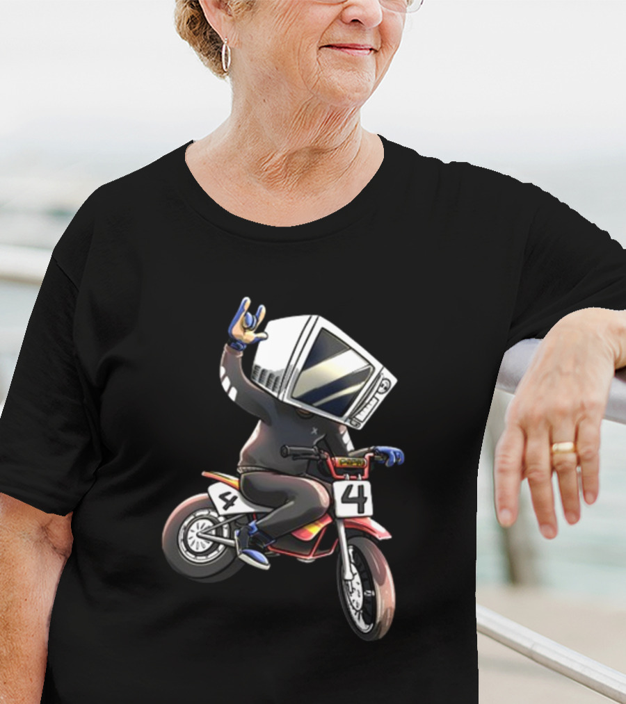 Makethehoodsmile Microwave Man Riding Number 4 Motorcycle T-Shirt