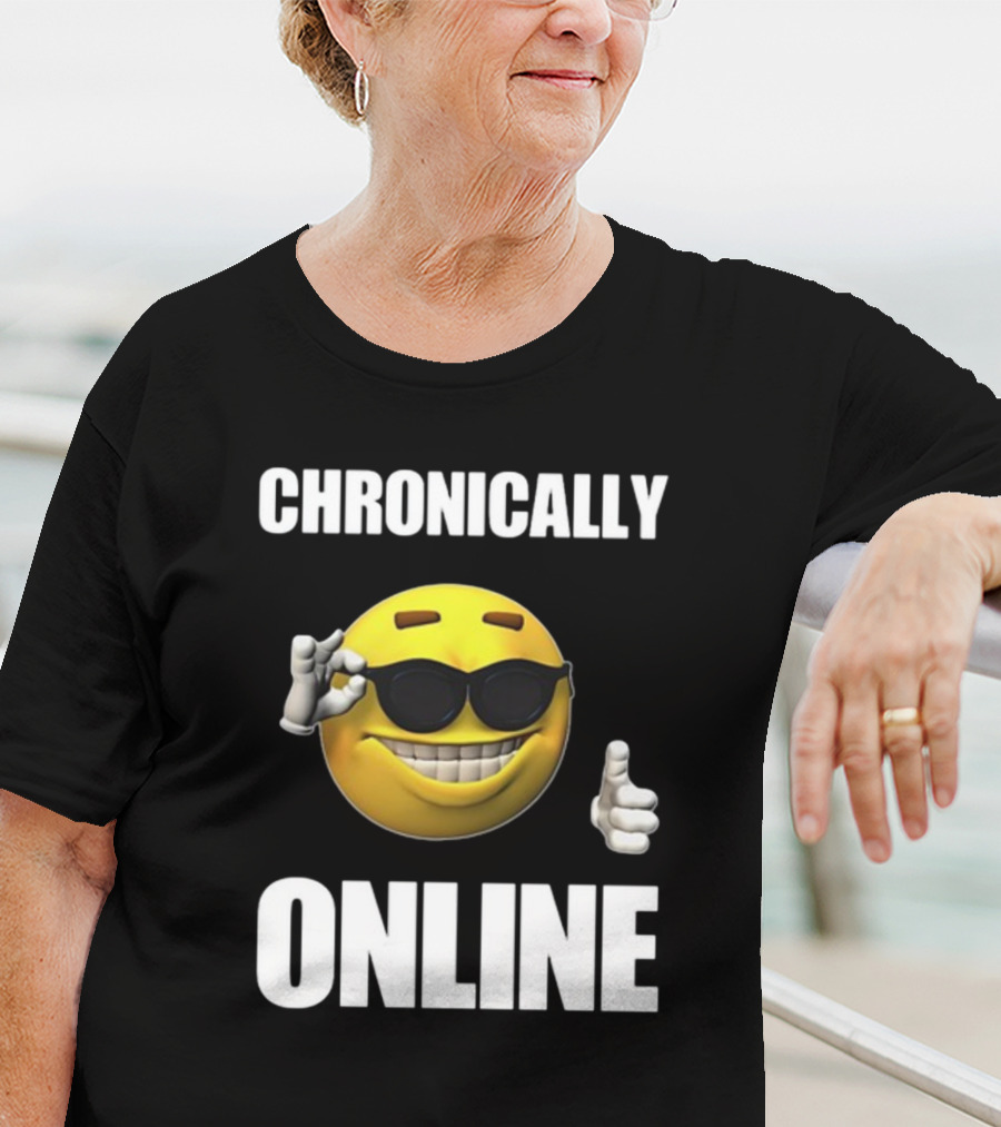 Chronically Online Cool Sunglasses Thumbs Up Emoji T-Shirt