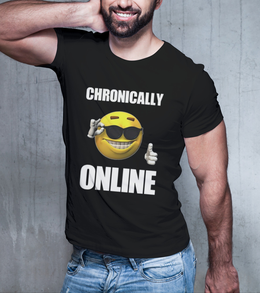 Chronically Online Cool Sunglasses Thumbs Up Emoji T-Shirt
