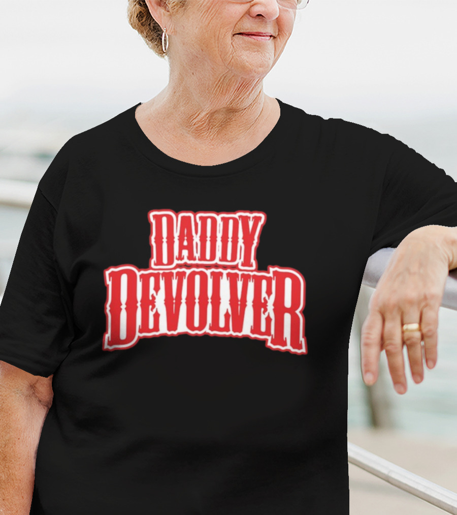 Daddy Devolver Red Western Typography T-Shirt