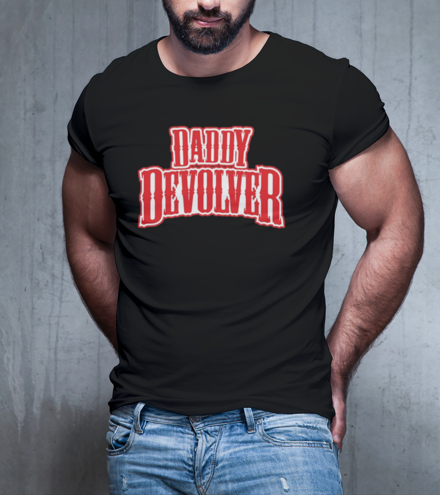 Daddy Devolver Red Western Typography T-Shirt
