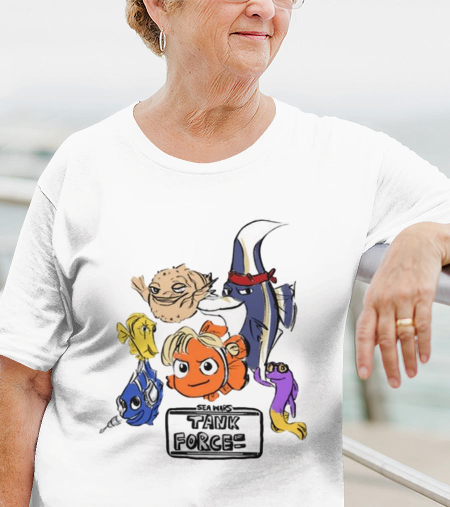 Sea Wars Tank Force Cartoon Fish Characters T-Shirt