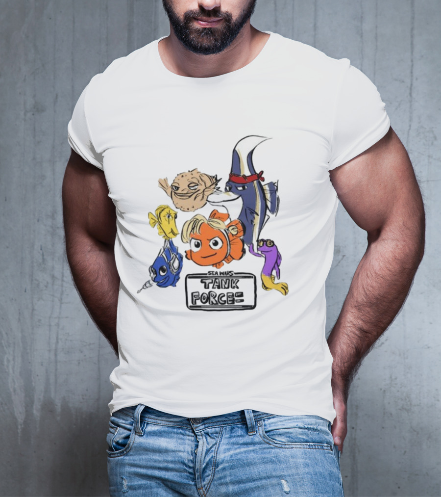 Sea Wars Tank Force Cartoon Fish Characters T-Shirt