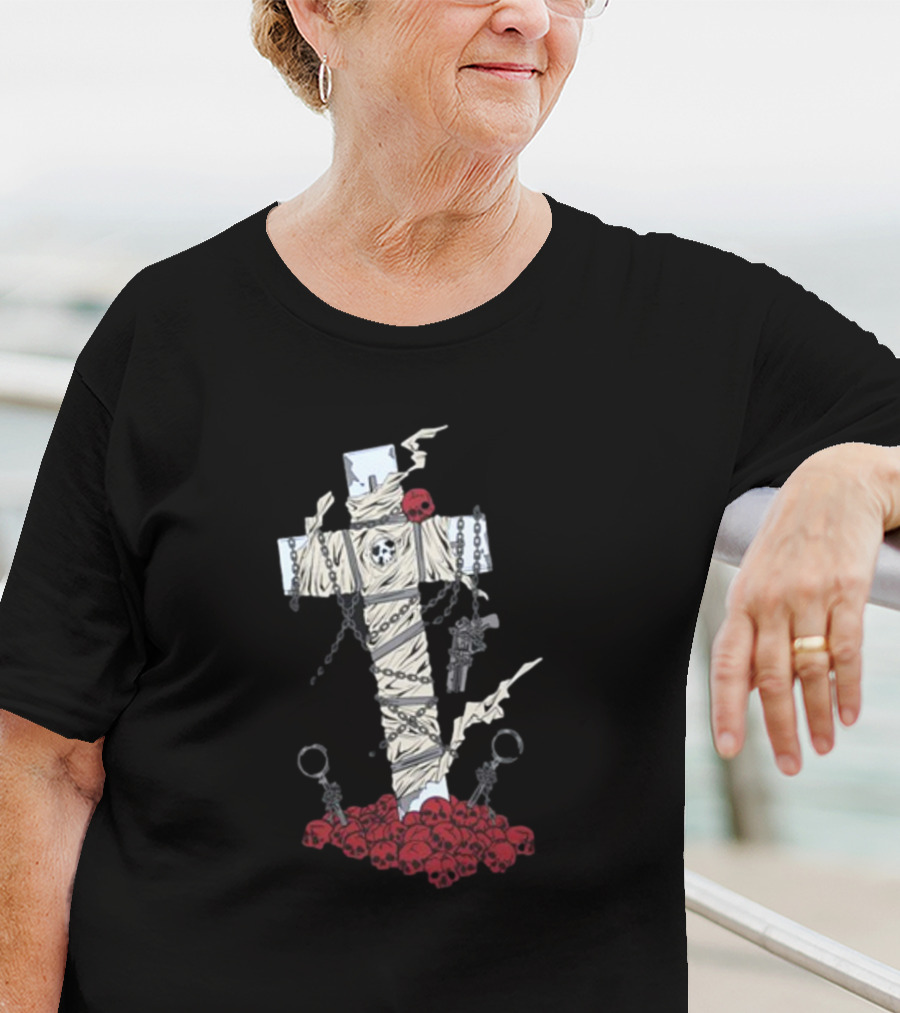 Trigun Nicholas D. Wolfwood Cross With Chains And Skulls T-Shirt