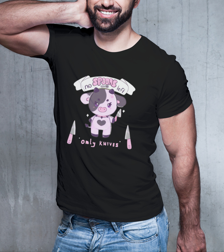No Spoons Left Only Knives Cute Cow Holding Knife T-Shirt