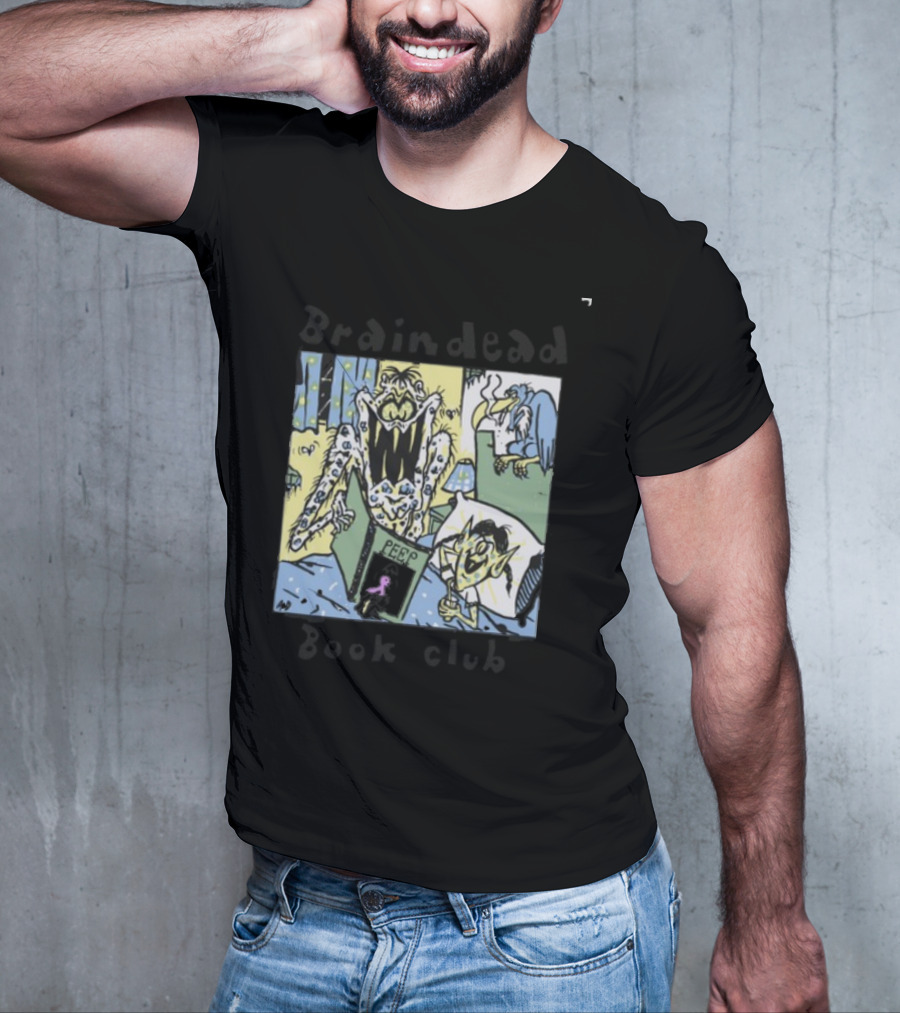 Wearebraindead Brain Dead Book Club Monster Peep Comic Panel T-Shirt