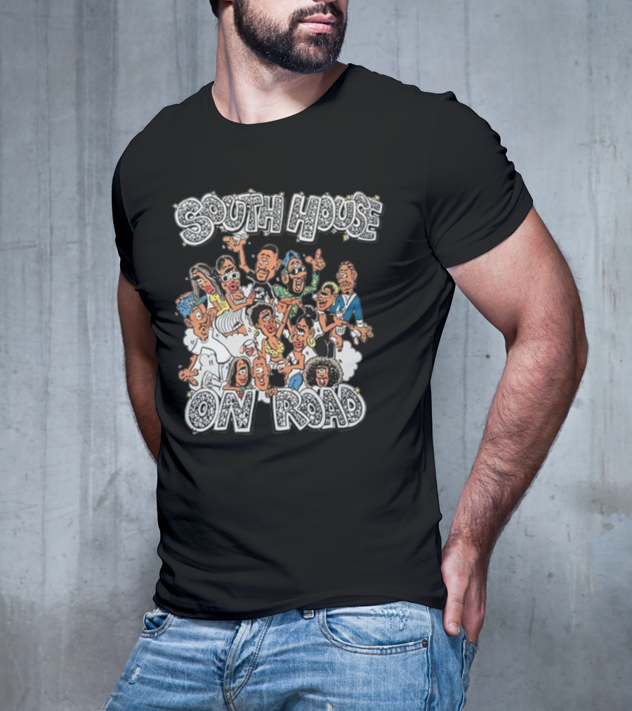 Freakorico South House On Road Cartoon Characters Gathering T-Shirt