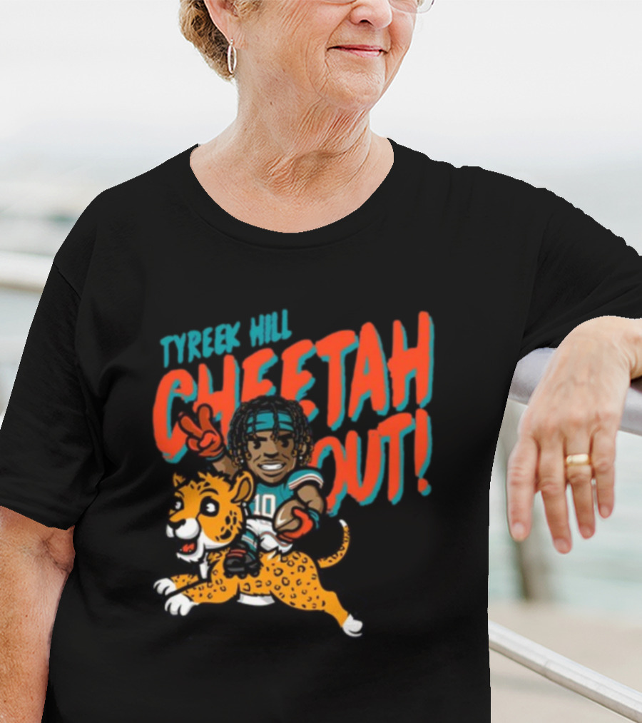 Tyreek Hill Cheetah Out Riding Cartoon Cheetah Football Player Character T-Shirt