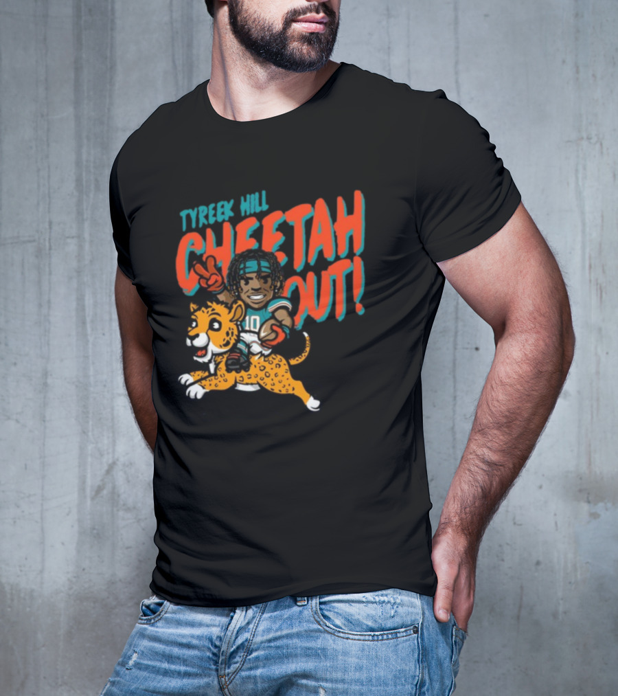 Tyreek Hill Cheetah Out Riding Cartoon Cheetah Football Player Character T-Shirt