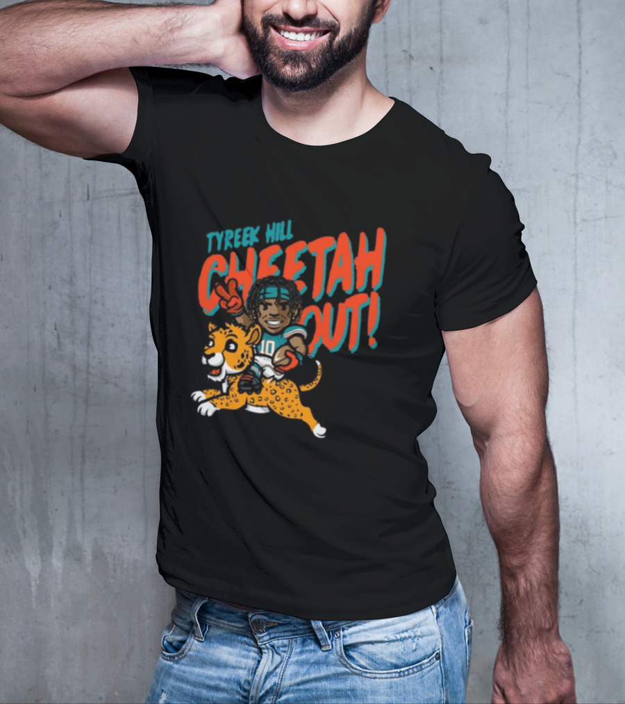 Tyreek Hill Cheetah Out Riding Cartoon Cheetah Football Player Character T-Shirt