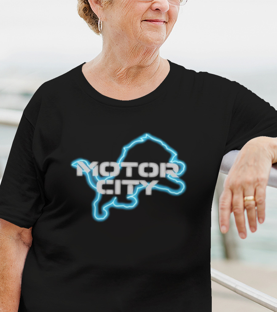 Motor City Lions Blue Neon Outline T-Shirt