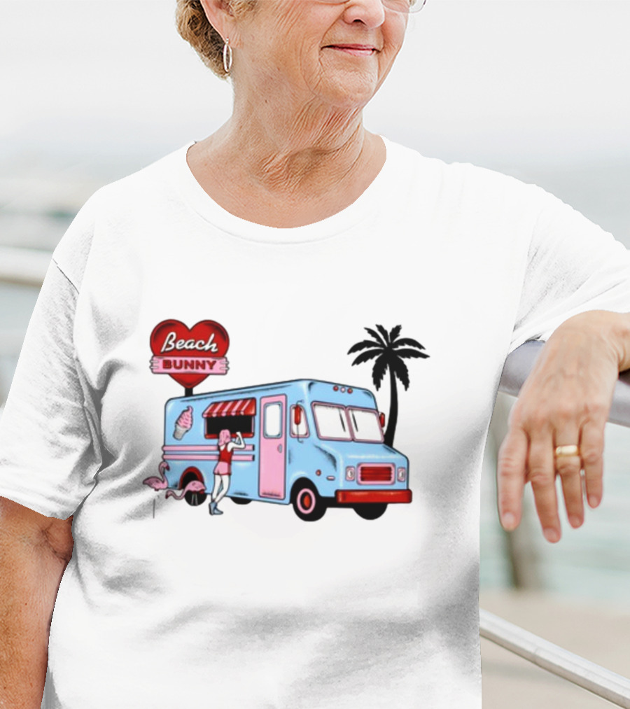 Beach Bunny Ice Cream Truck Flamingo Palm Tree T-Shirt