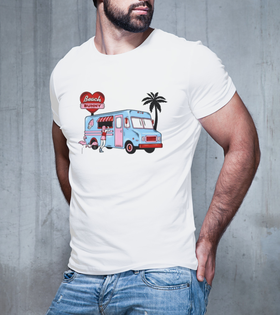 Beach Bunny Ice Cream Truck Flamingo Palm Tree T-Shirt
