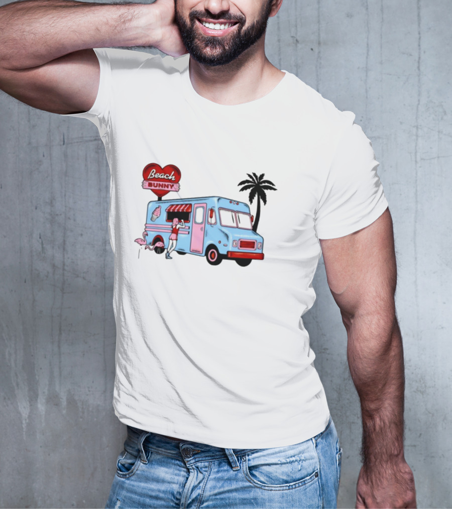 Beach Bunny Ice Cream Truck Flamingo Palm Tree T-Shirt