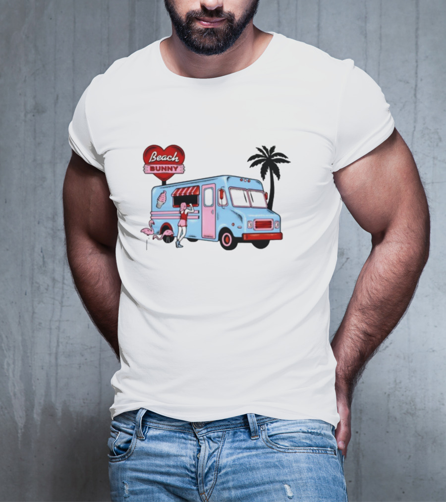Beach Bunny Ice Cream Truck Flamingo Palm Tree T-Shirt