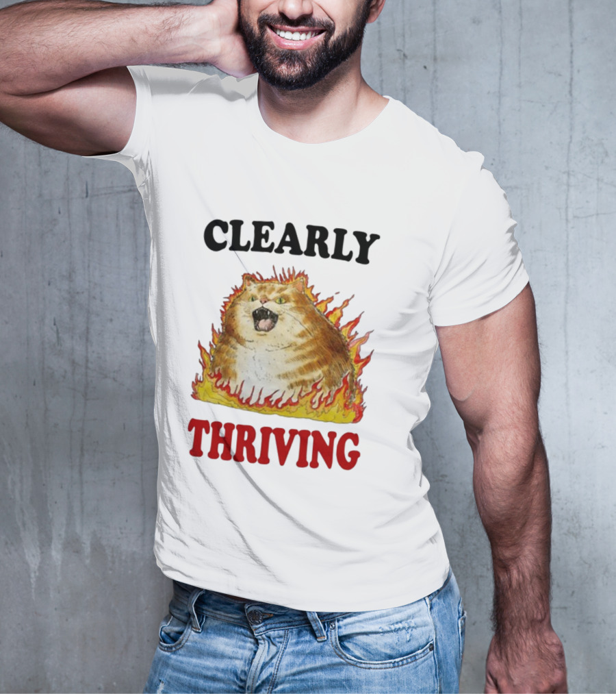 CLEARLY THRIVING Fluffy Cat In Flames T-Shirt