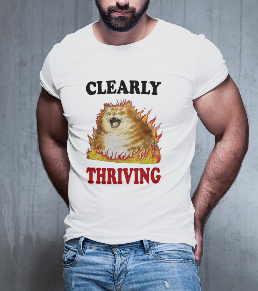 CLEARLY THRIVING Fluffy Cat In Flames T-Shirt