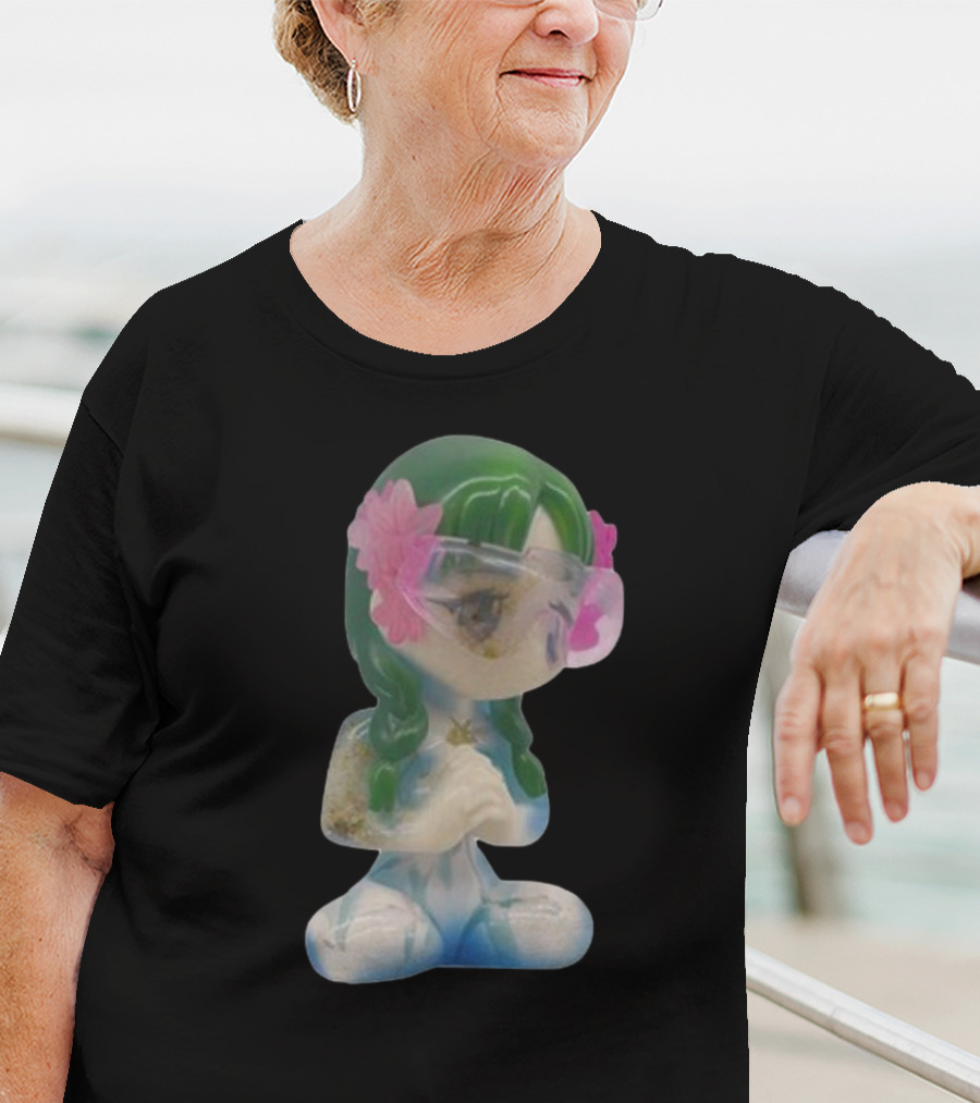 Kikillopieces Tanaka Resin Figurine With Green Hair And Pink Flower Accessories T-Shirt
