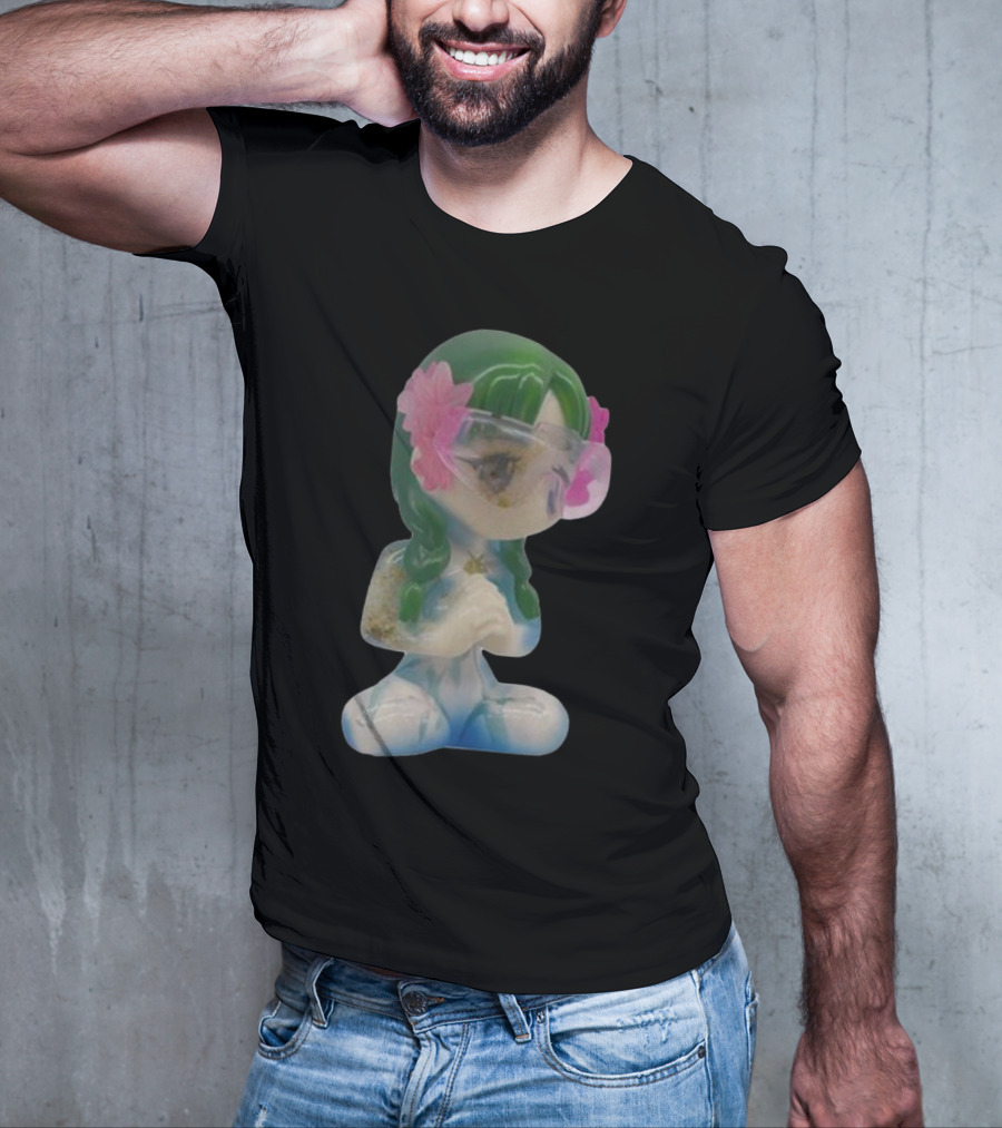 Kikillopieces Tanaka Resin Figurine With Green Hair And Pink Flower Accessories T-Shirt