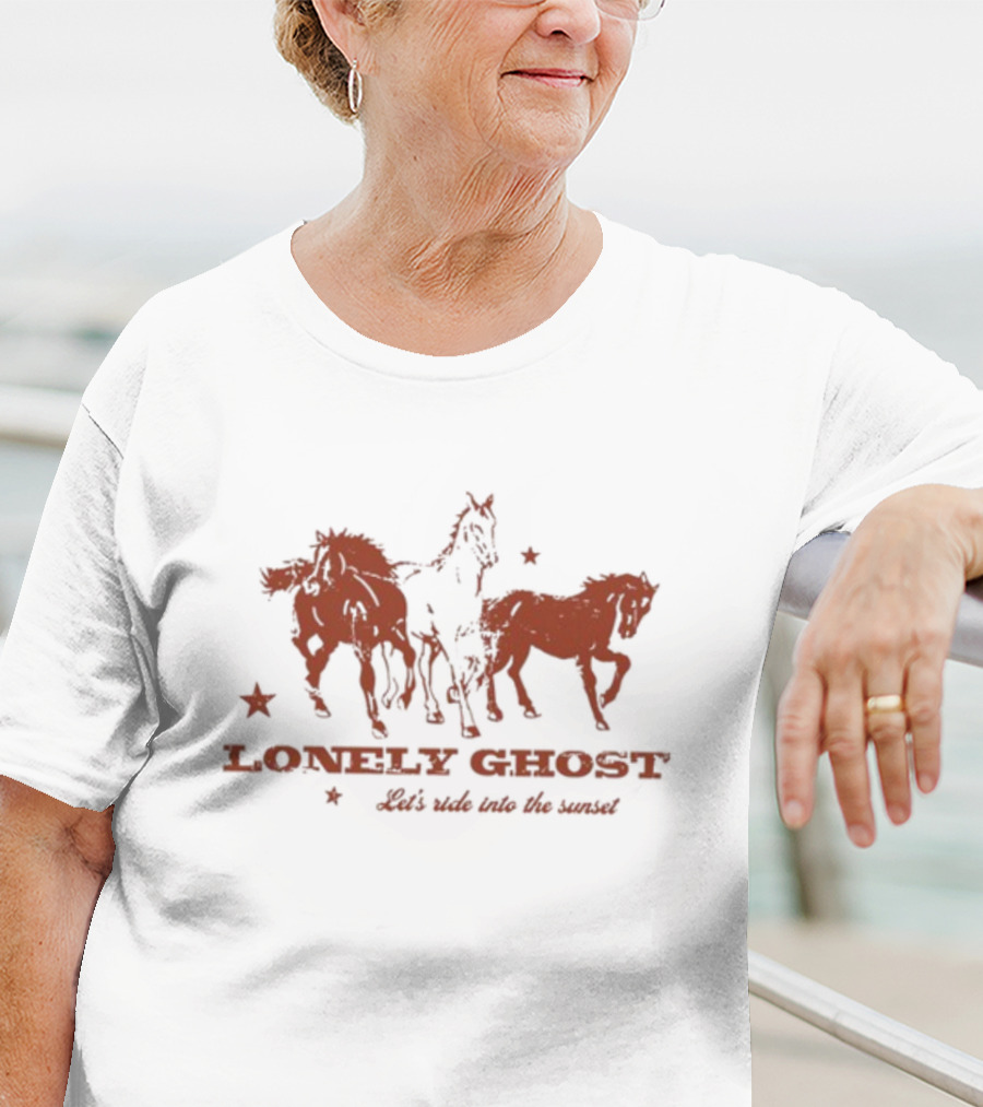 Lonely Ghost Let's Ride Into The Sunset Horses And Stars T-Shirt