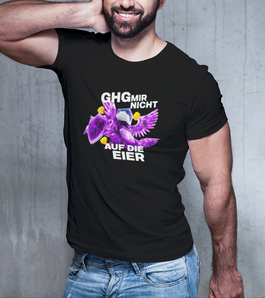 GHG Mir Nicht Auf Die Eier Minecraft Bird Shield Purple T-Shirt