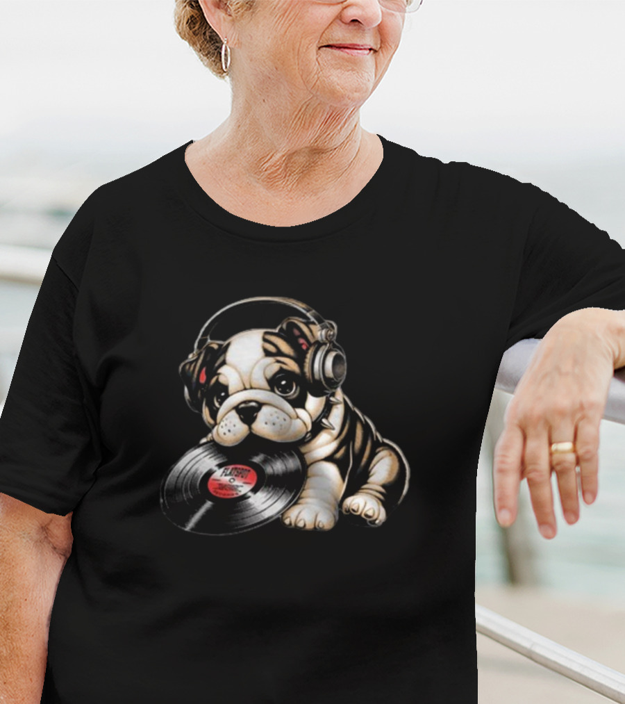 Flatspot Records Babydog Vinyl Headphones Bulldog T-Shirt