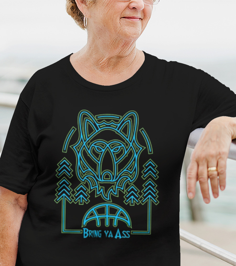 HeadFlyer Brewing Bring Ya Ass Neon Wolf And Trees T-Shirt