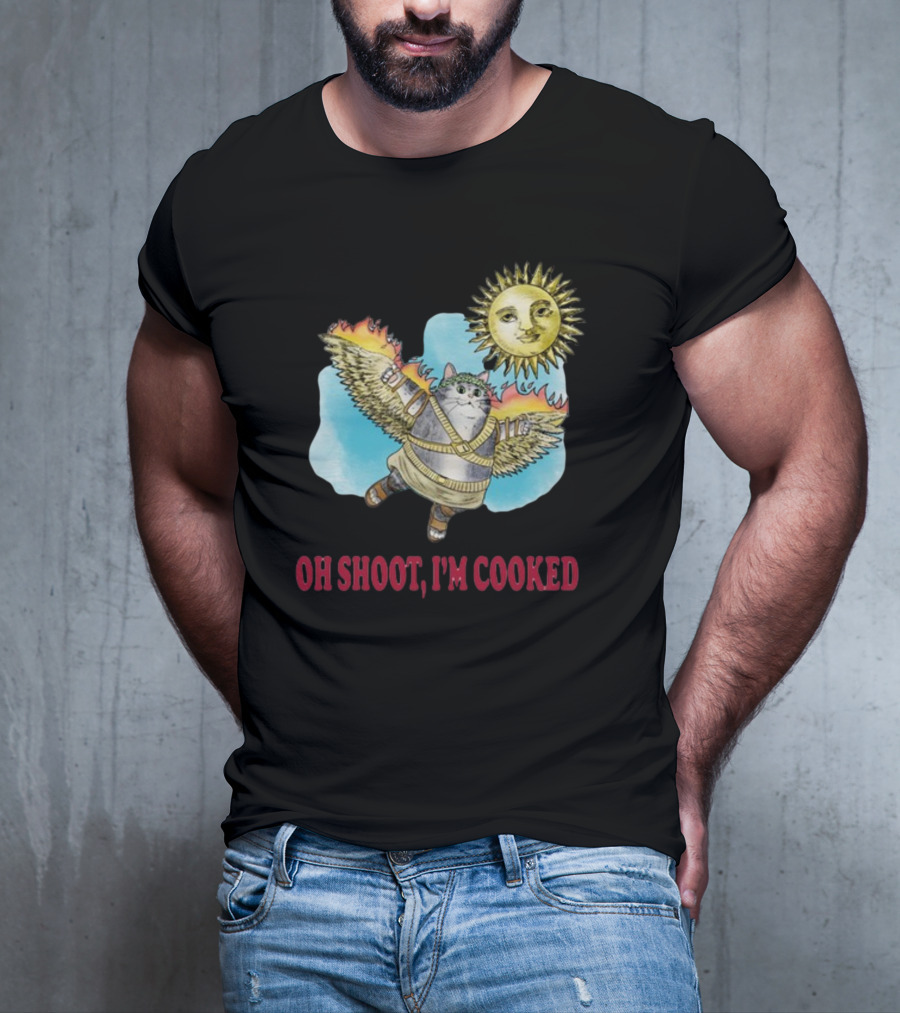 Oh Shoot I'm Cooked Flying Cat With Wings Near Sun T-Shirt