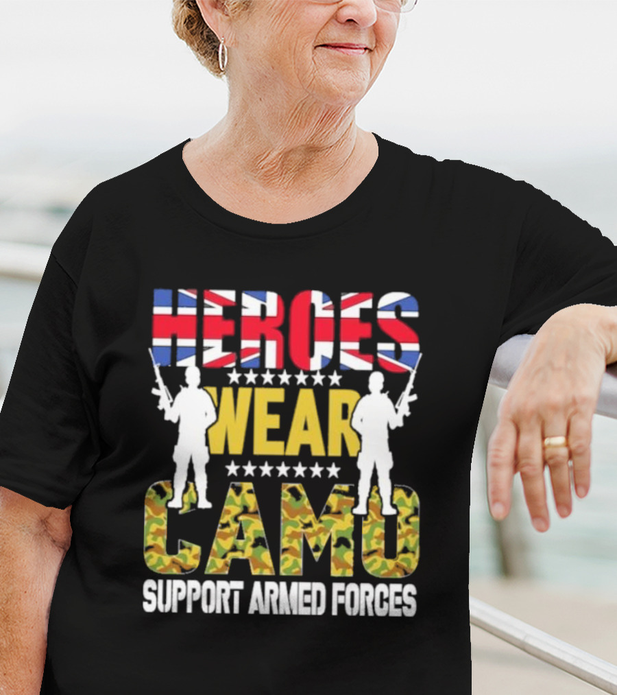 Heroes Wear Camo Support Armed Forces UK Flag T-Shirt