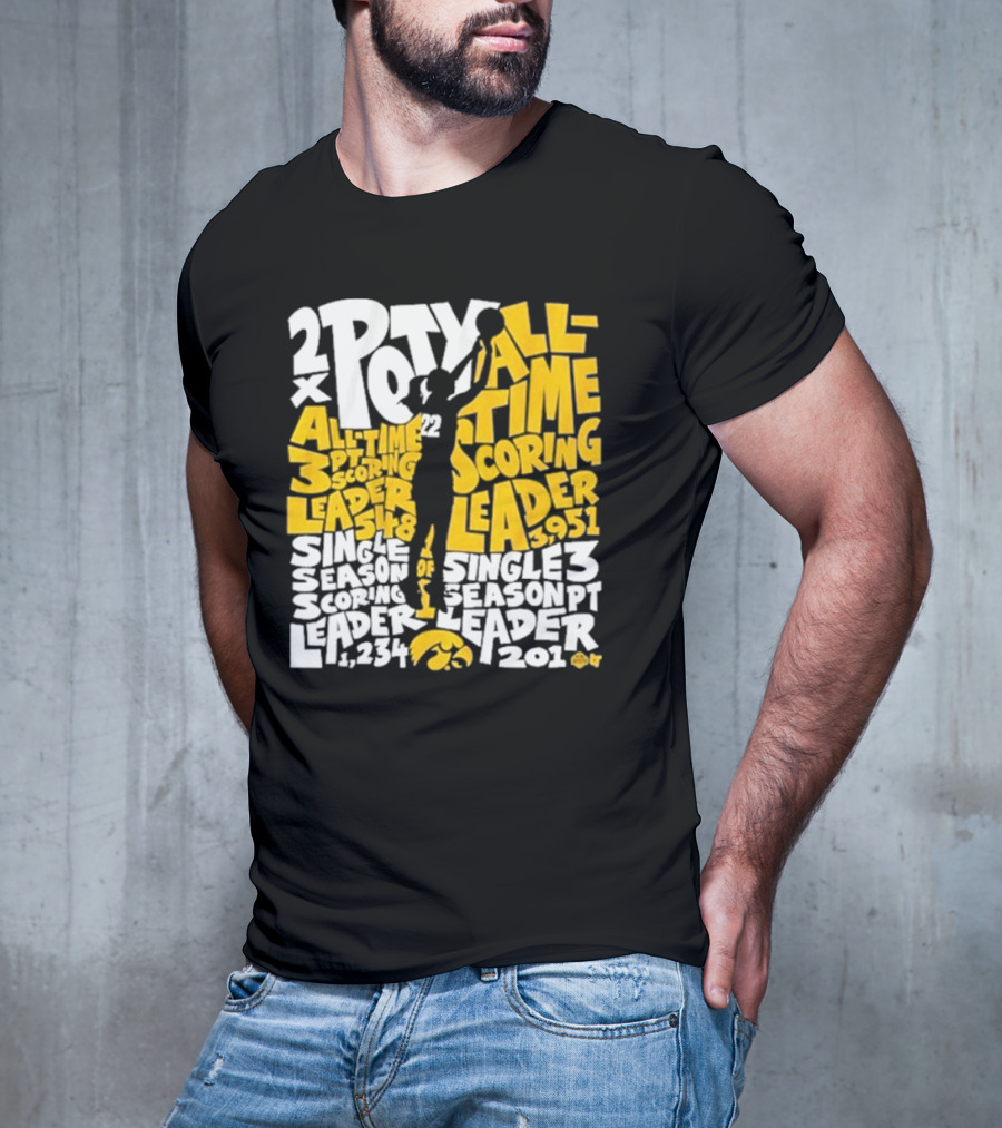 Caitlin Clark 2x POY All-Time Scoring Leader Iowa Single Season 3 Pt Leader T-Shirt