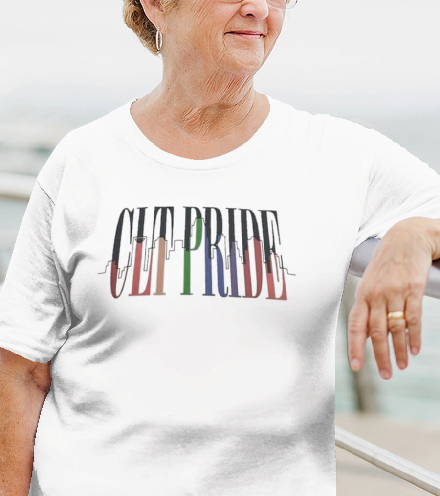 CLT Pride City Colorful Skyline Text T-Shirt