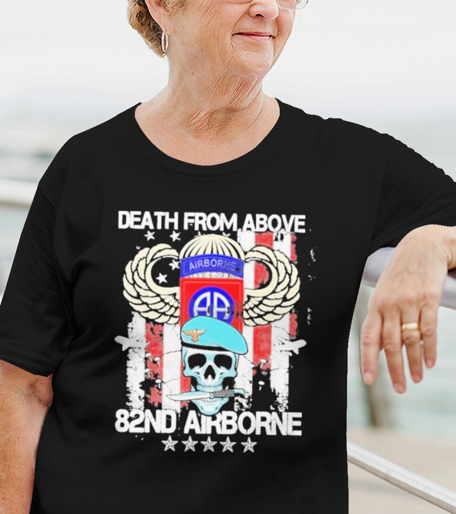 Death From Above Skull With Wings 82nd Airborne Paratrooper Badge And Stars T-Shirt