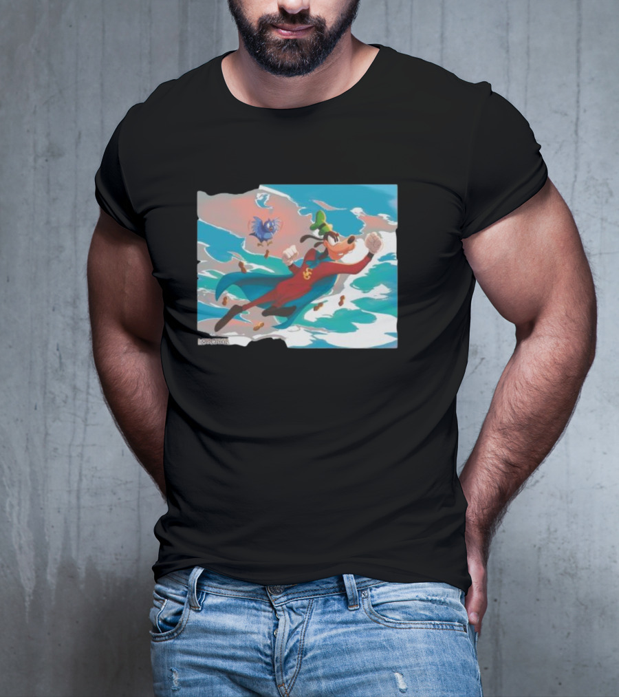 Disney Lorcana Super Goof Flying Hero Dog Adventure With Blue Bird Companion T-Shirt