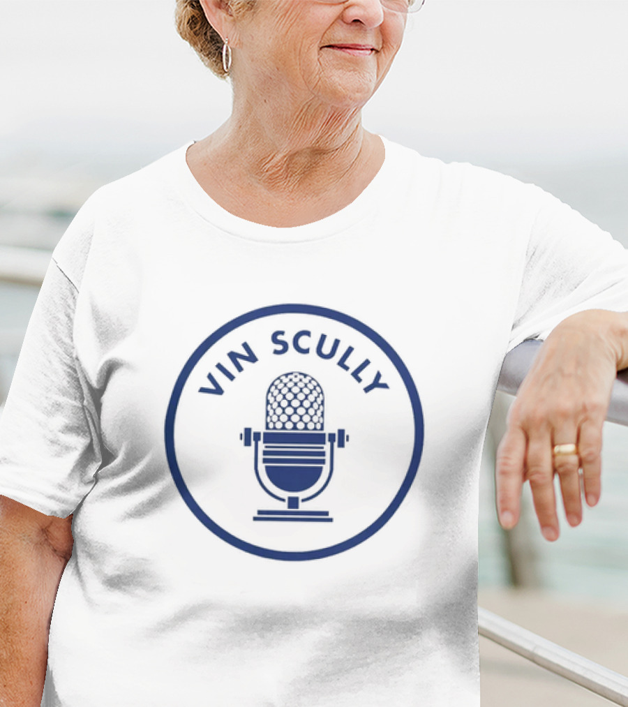 Vin Scully Microphone Blue T-Shirt