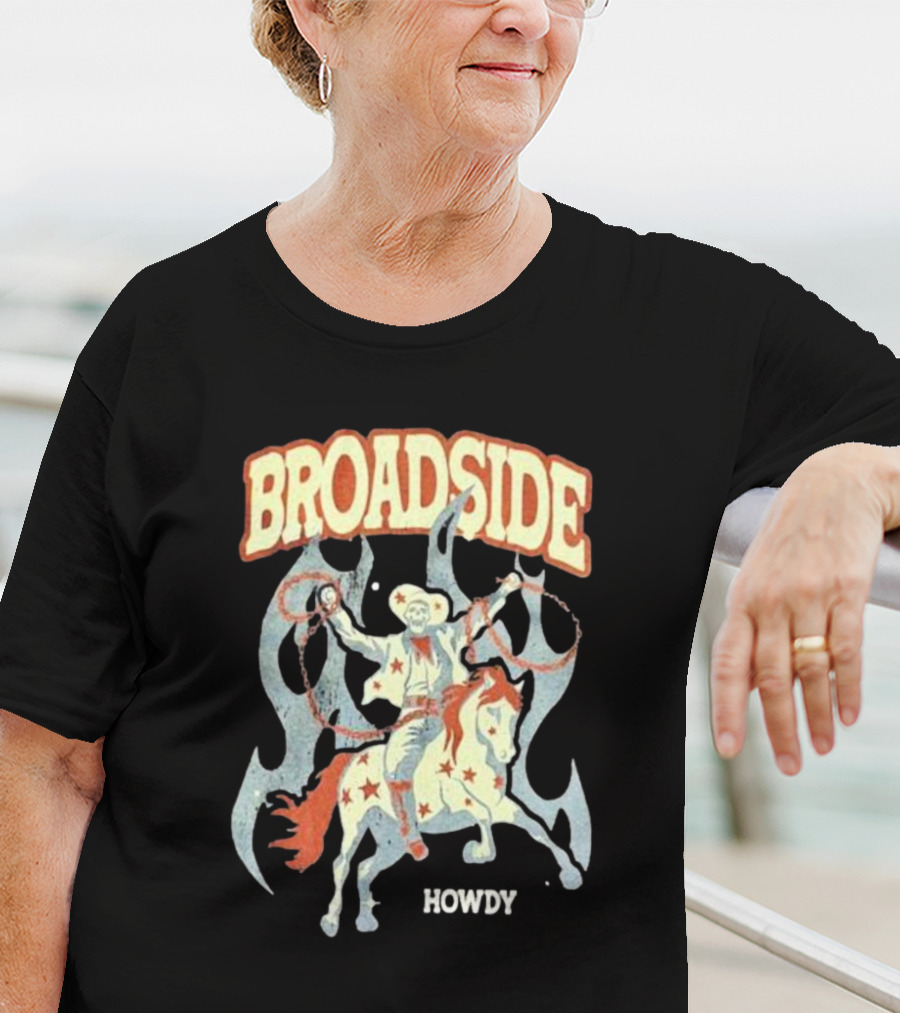 BROADSIDE HOWDY Cowboy On Horseback With Flames T-Shirt