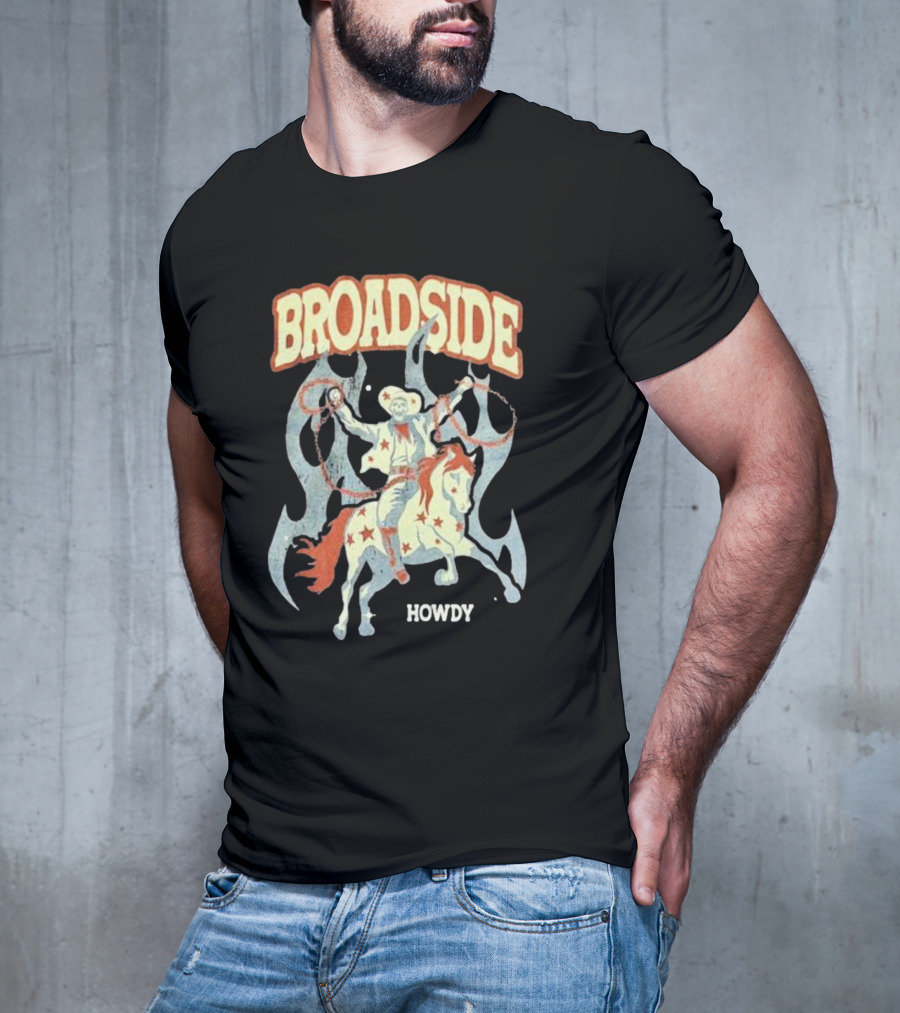 BROADSIDE HOWDY Cowboy On Horseback With Flames T-Shirt