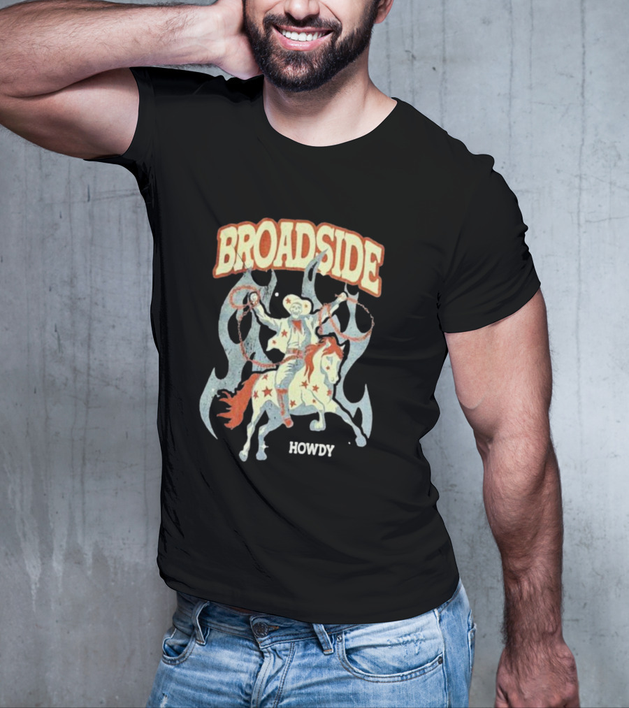 BROADSIDE HOWDY Cowboy On Horseback With Flames T-Shirt