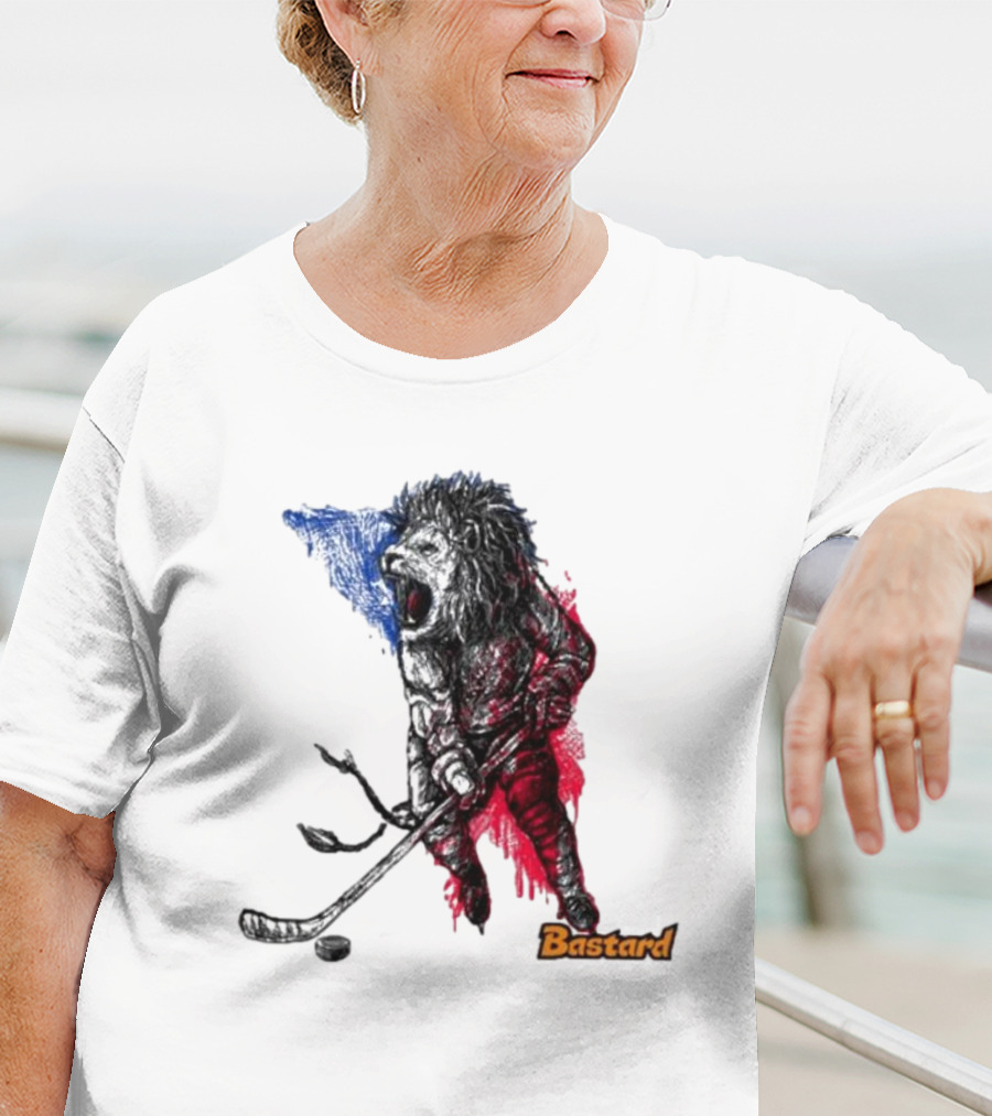 Vtipné Hokejové Potisky Bastard Lví Hokejista Trikolora T-Shirt