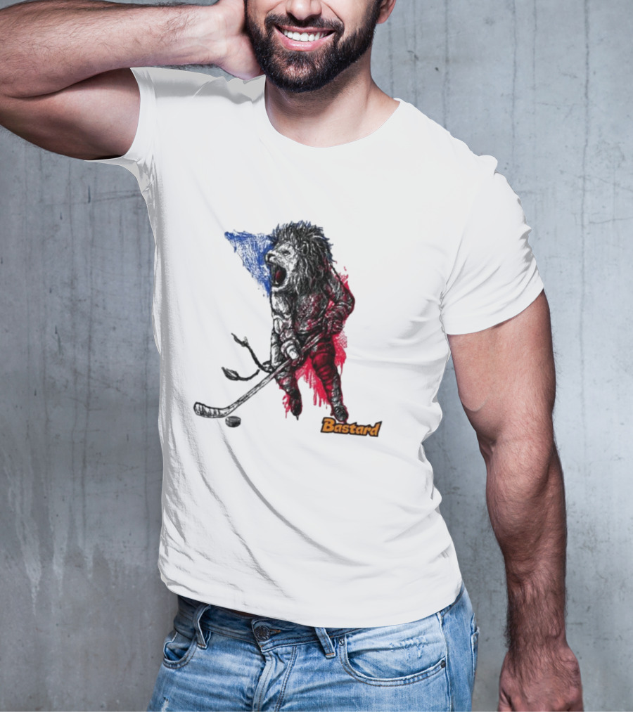 Vtipné Hokejové Potisky Bastard Lví Hokejista Trikolora T-Shirt