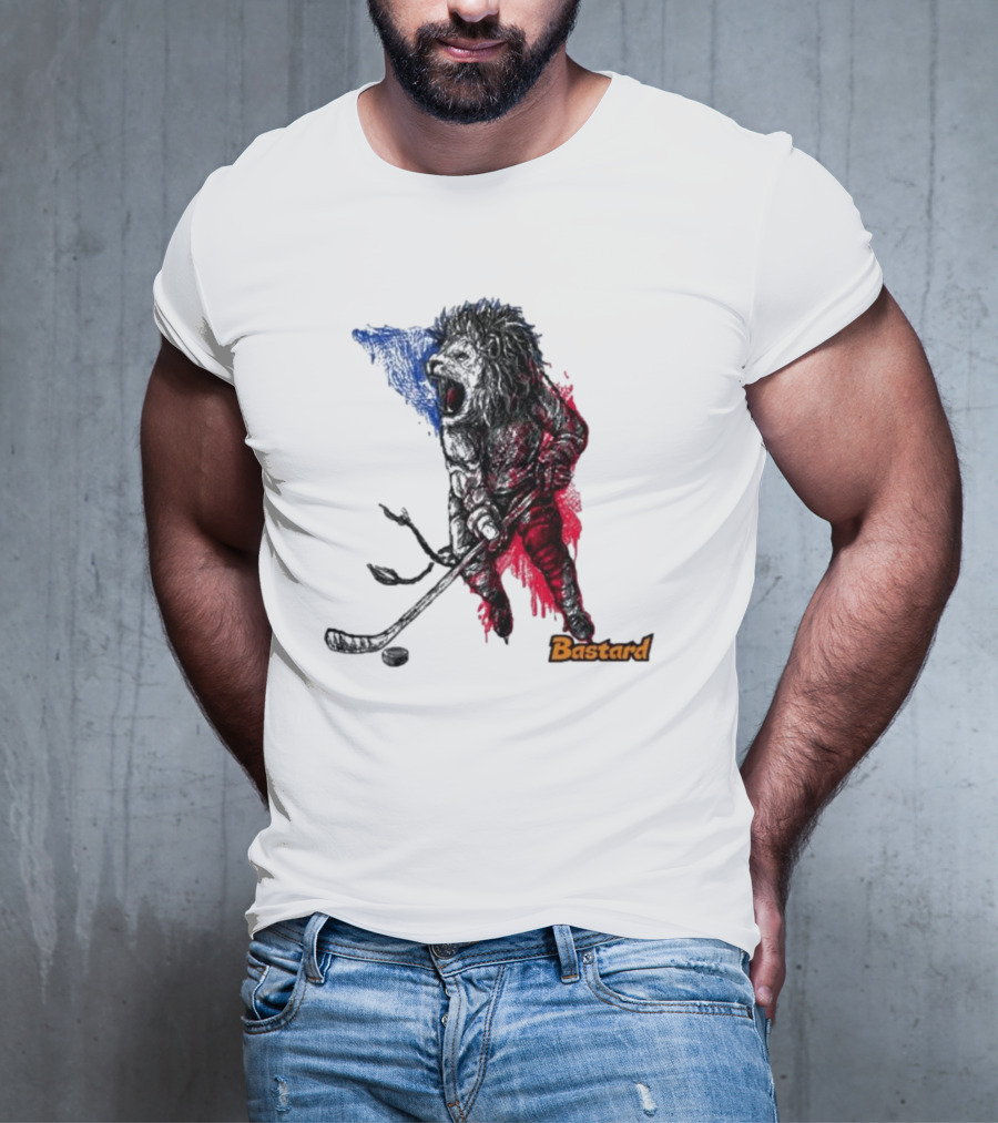 Vtipné Hokejové Potisky Bastard Lví Hokejista Trikolora T-Shirt