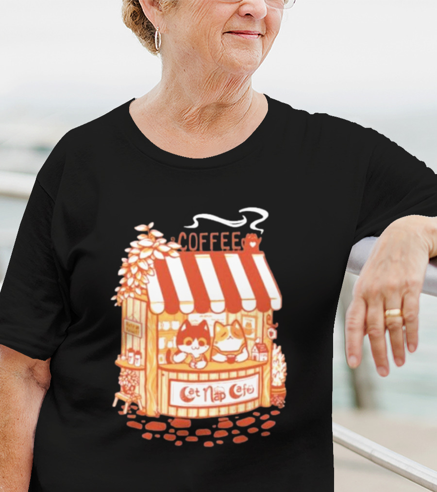 Lazy Cat Coffee Cat Nap Cafe Cozy Kiosk T-Shirt